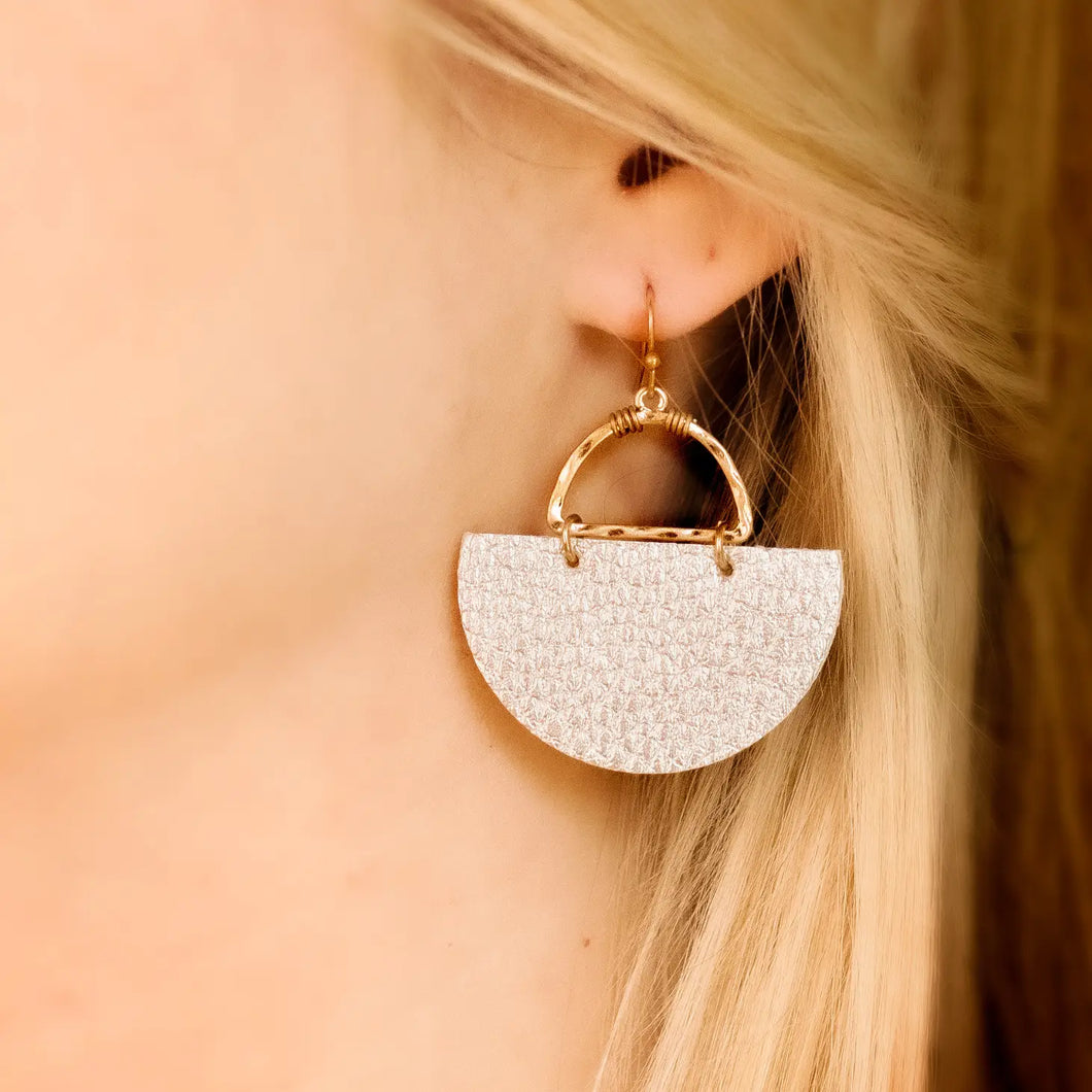 Half Circle Leather Earrings - Silver