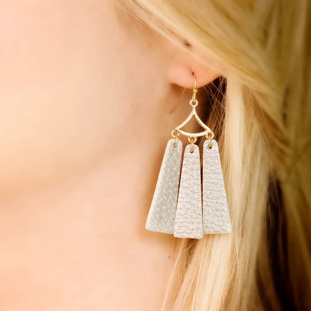 Faux Leather Chandelier Earrings - Silver